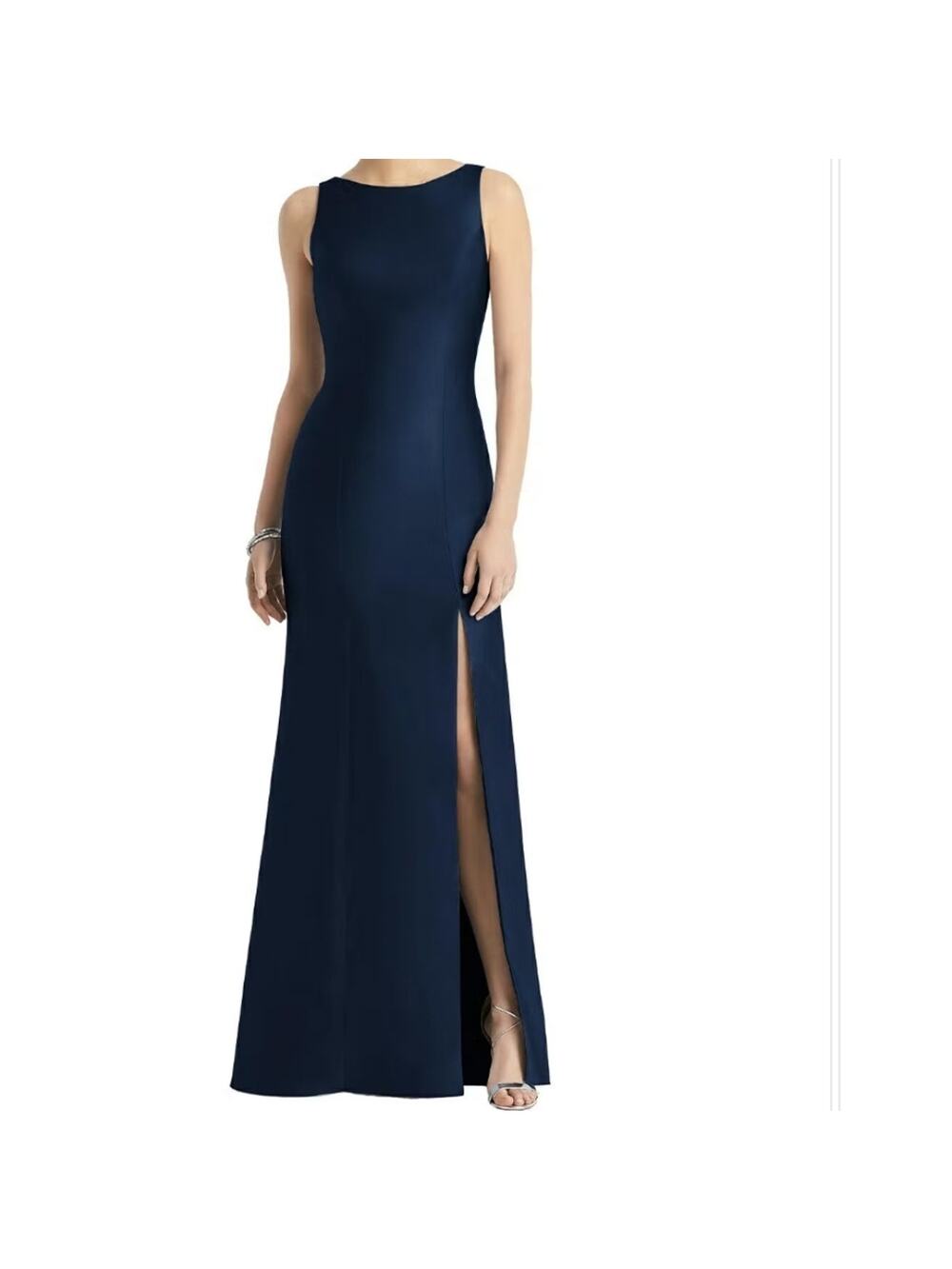 Alfred Sung sleeveless satin gown dress Sz 8R trumpet navy NWT